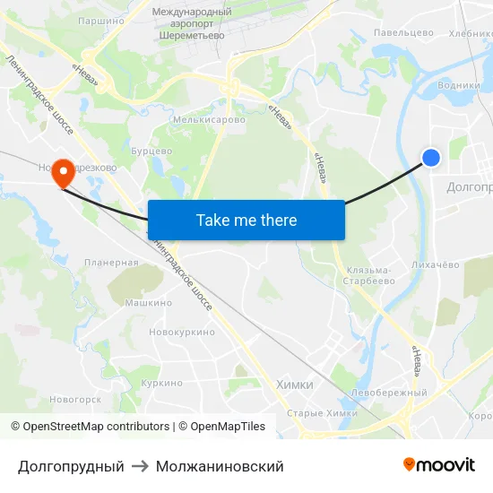 Долгопрудный to Молжаниновский map