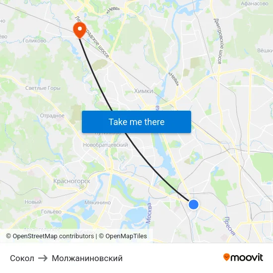 Сокол to Молжаниновский map