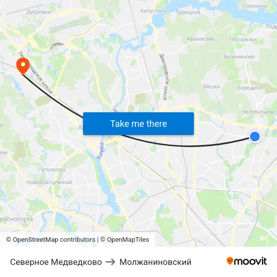 Северное Медведково to Молжаниновский map