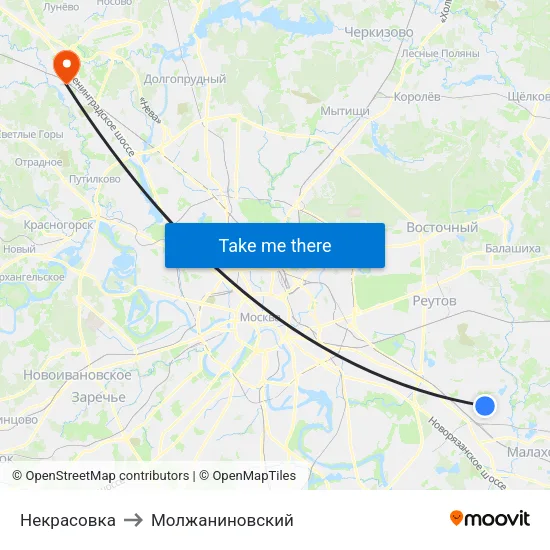 Некрасовка to Молжаниновский map