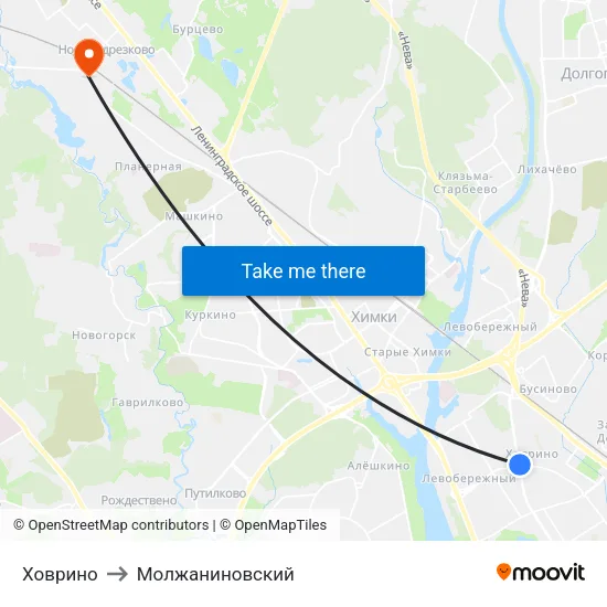 Ховрино to Молжаниновский map