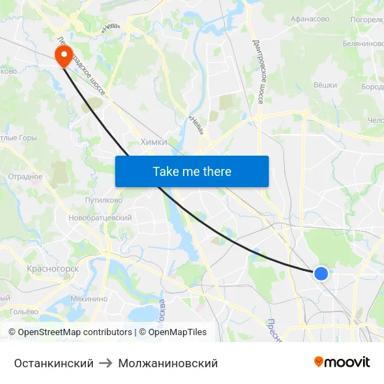 Останкинский to Молжаниновский map