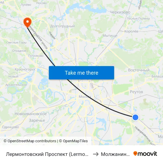 Лермонтовский Проспект (Lermontovsky Prospekt) to Молжаниновский map