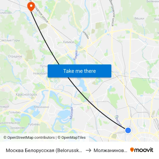 Москва Белорусская (Belorussky Station) to Молжаниновский map