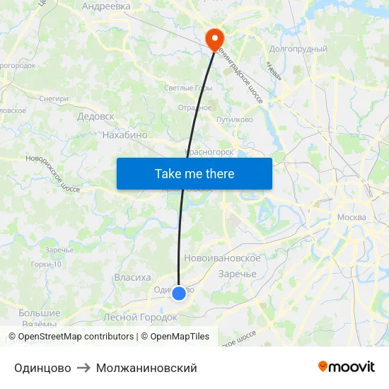 Одинцово to Молжаниновский map