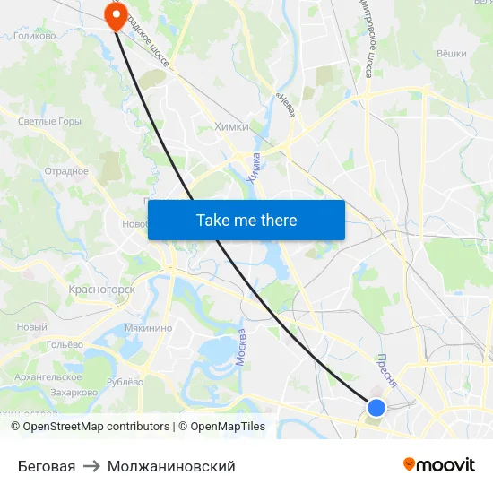 Беговая to Молжаниновский map