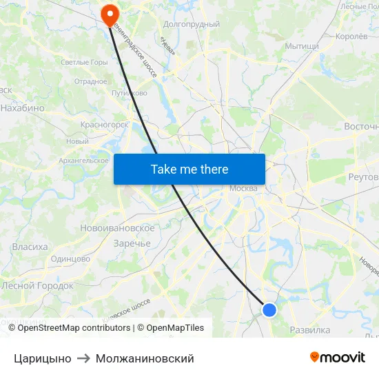 Царицыно to Молжаниновский map