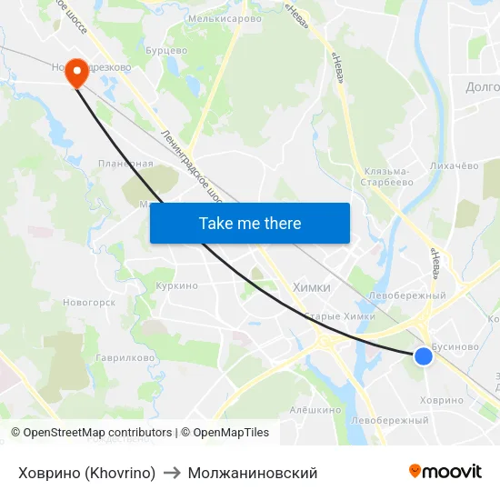 Ховрино (Khovrino) to Молжаниновский map