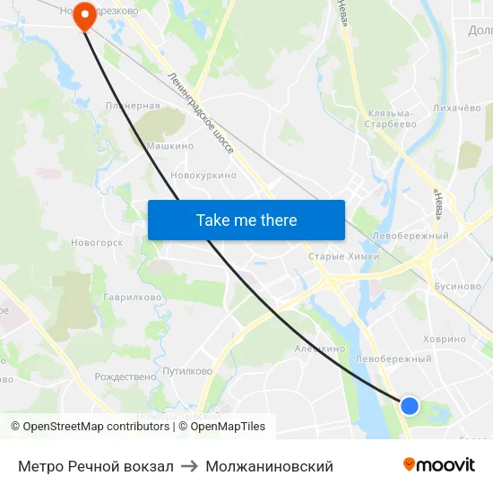Метро Речной вокзал to Молжаниновский map