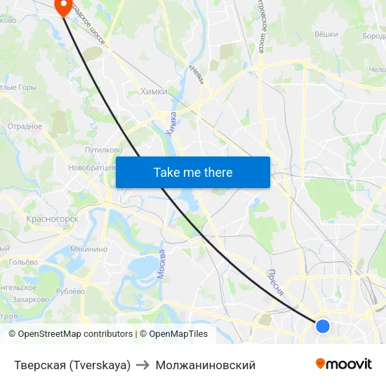 Тверская (Tverskaya) to Молжаниновский map