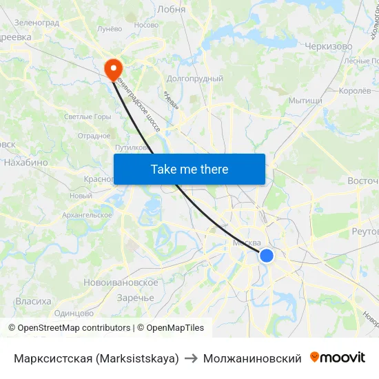 Марксистская (Marksistskaya) to Молжаниновский map