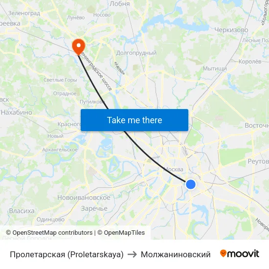 Пролетарская (Proletarskaya) to Молжаниновский map