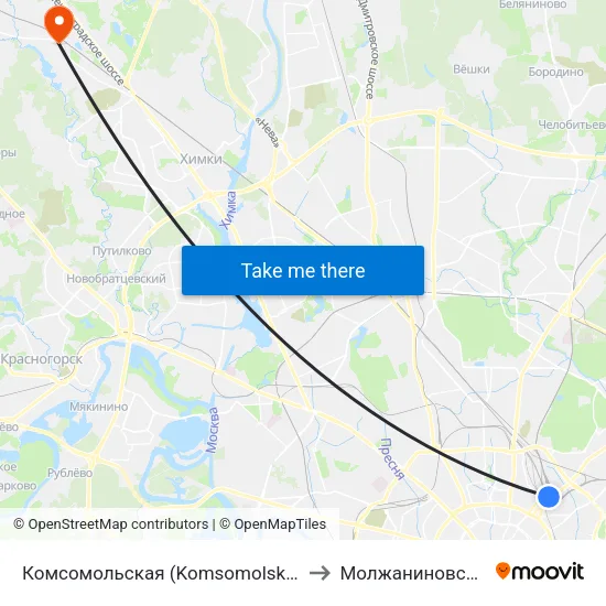 Комсомольская (Komsomolskaya) to Молжаниновский map