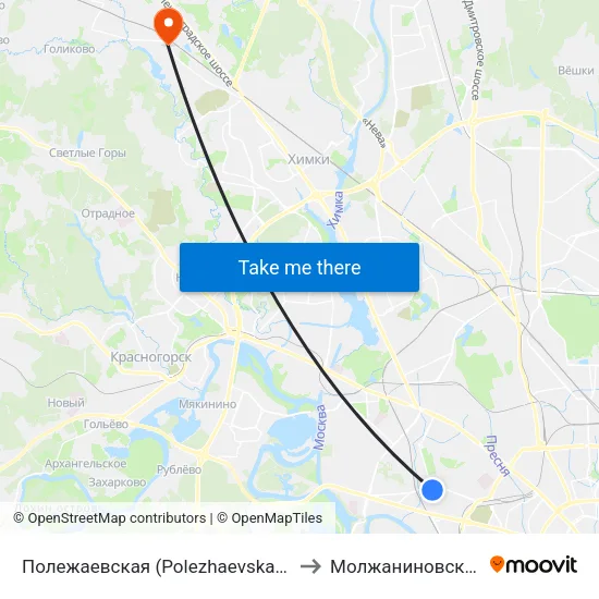 Полежаевская (Polezhaevskaya) to Молжаниновский map