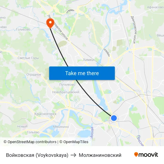 Войковская (Voykovskaya) to Молжаниновский map