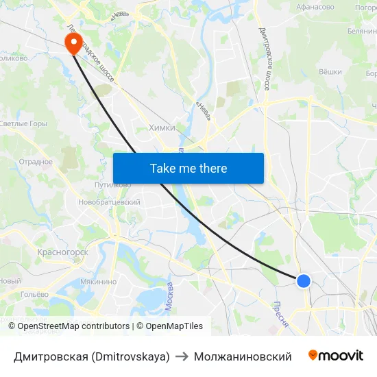 Дмитровская (Dmitrovskaya) to Молжаниновский map
