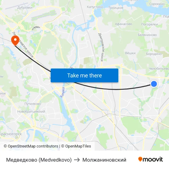 Медведково (Medvedkovo) to Молжаниновский map
