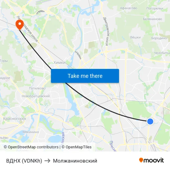 ВДНХ (VDNKh) to Молжаниновский map
