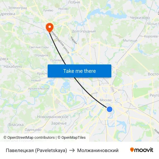 Павелецкая (Paveletskaya) to Молжаниновский map