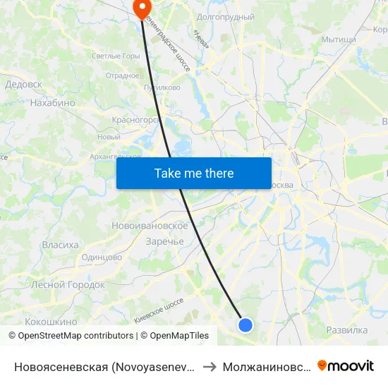 Новоясеневская (Novoyasenevskaya) to Молжаниновский map