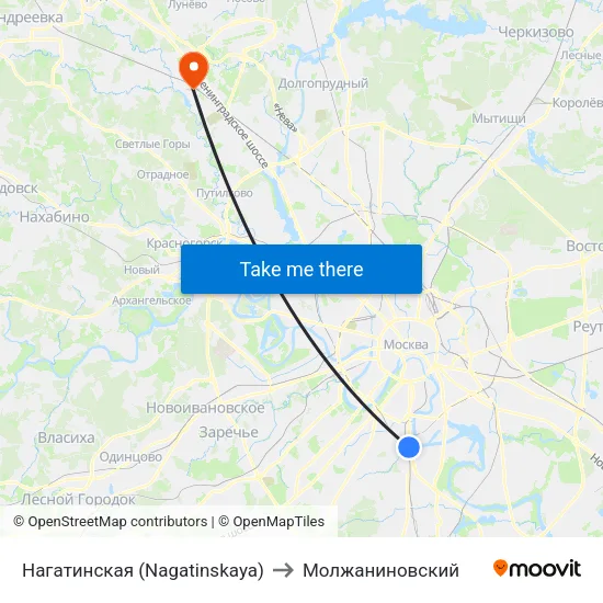 Нагатинская (Nagatinskaya) to Молжаниновский map