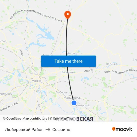 Люберецкий Район to Софрино map