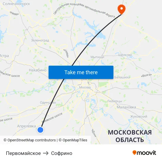 Первомайское to Софрино map