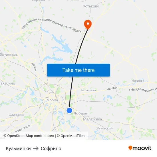 Кузьминки to Софрино map