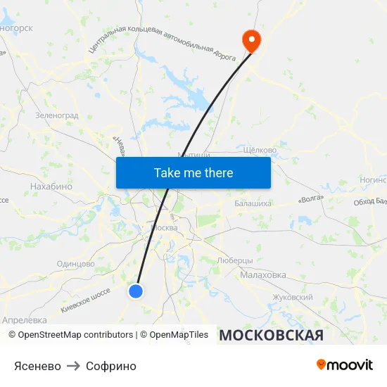 Ясенево to Софрино map