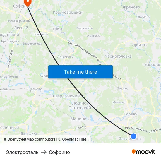 Электросталь to Софрино map
