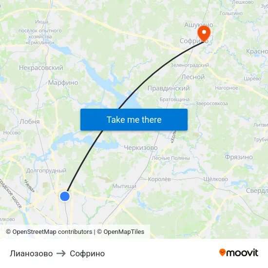 Лианозово to Софрино map