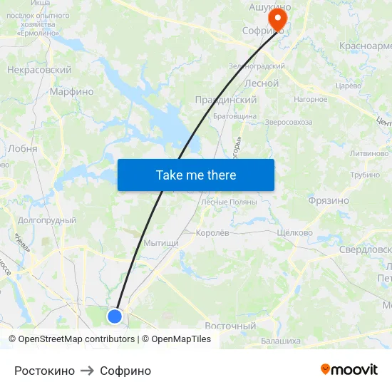 Ростокино to Софрино map