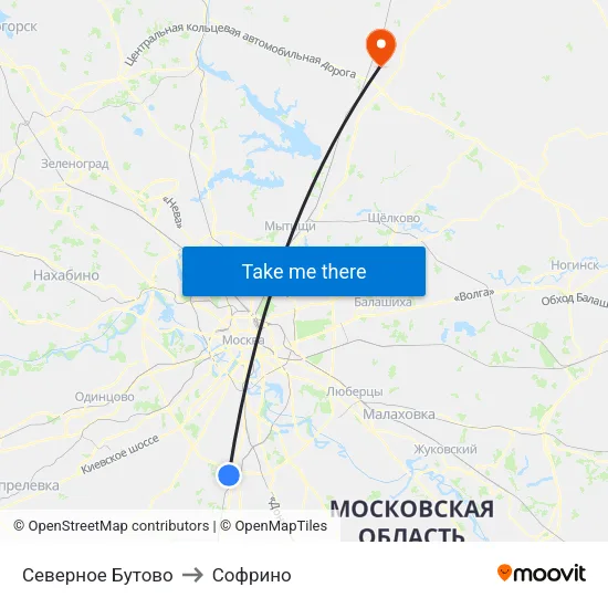 Северное Бутово to Софрино map
