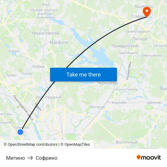 Митино to Софрино map