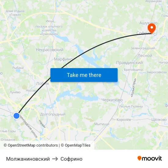 Молжаниновский to Софрино map