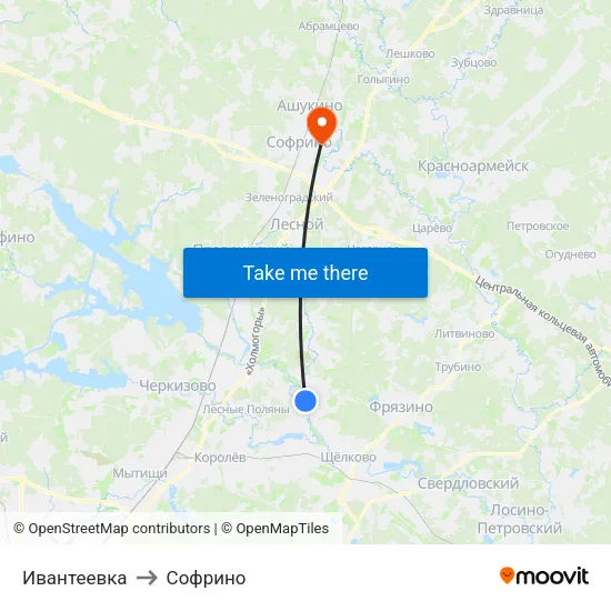 Ивантеевка to Софрино map