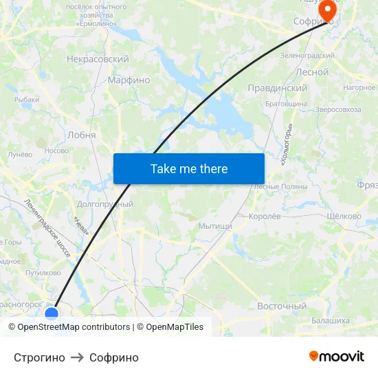 Строгино to Софрино map
