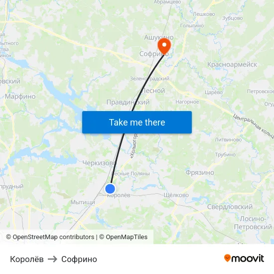 Королёв to Софрино map