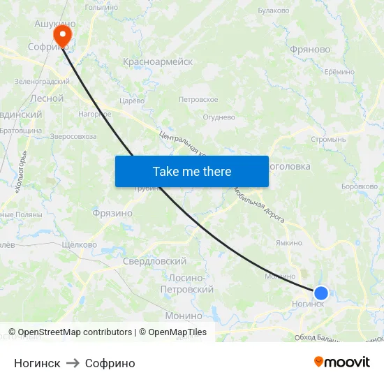 Ногинск to Софрино map