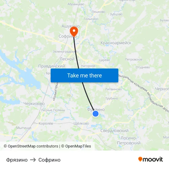 Фрязино to Софрино map
