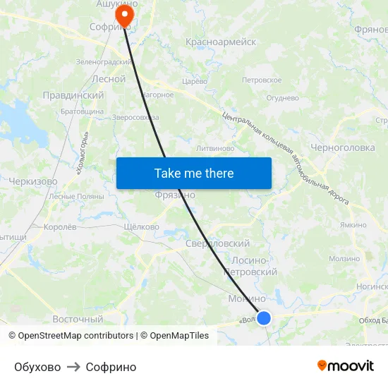 Обухово to Софрино map