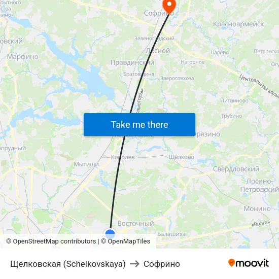 Щелковская (Schelkovskaya) to Софрино map