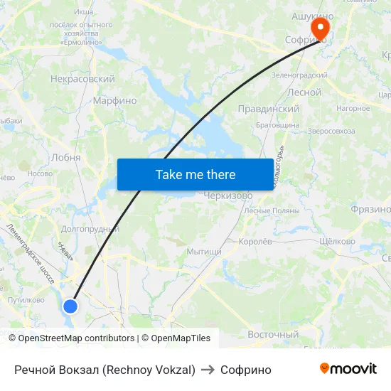 Речной Вокзал (Rechnoy Vokzal) to Софрино map