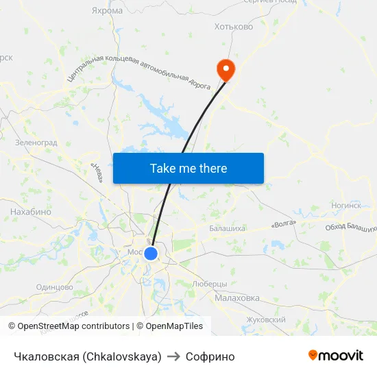 Чкаловская (Chkalovskaya) to Софрино map