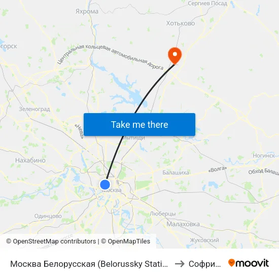 Москва Белорусская (Belorussky Station) to Софрино map