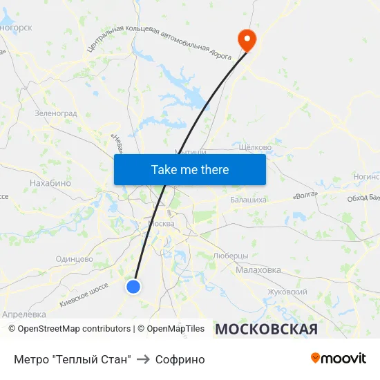Метро "Теплый Стан" to Софрино map