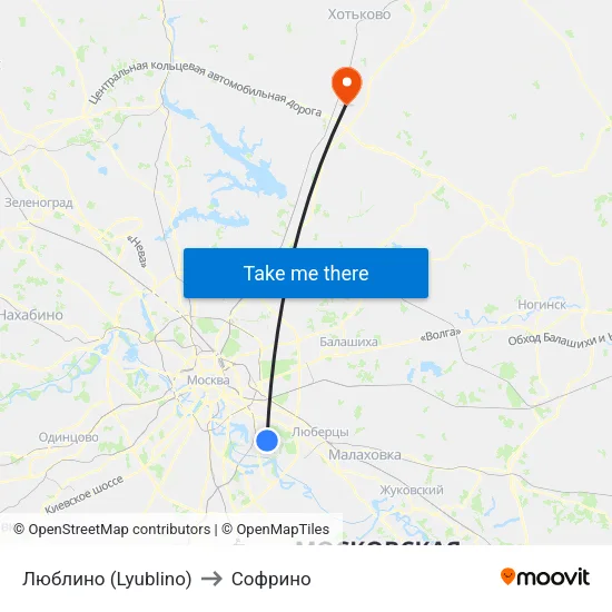 Люблино (Lyublino) to Софрино map