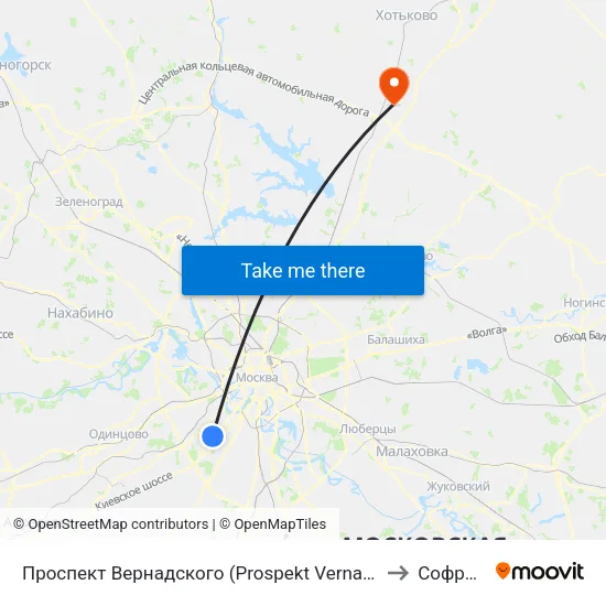 Проспект Вернадского (Prospekt Vernadskogo) to Софрино map
