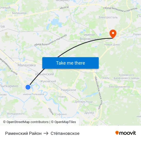 Раменский Район to Стёпановское map
