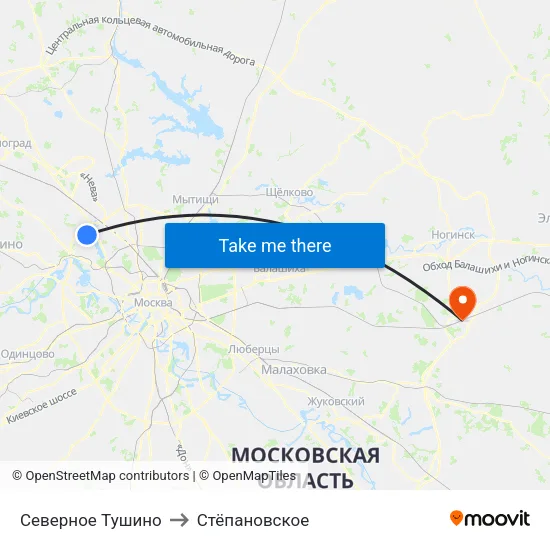 Северное Тушино to Стёпановское map